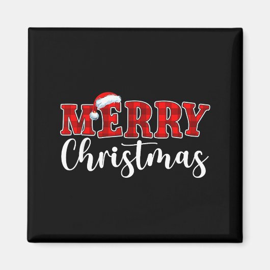 Merry Christmas Buffalo Plaid Red Santa Hat Xmas P Magneet (Voorkant)