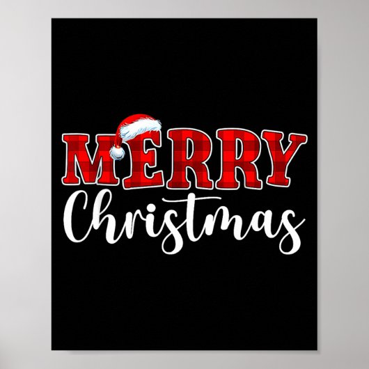 Merry Christmas Buffalo Plaid Red Santa Hat Xmas P Poster (Voorkant)