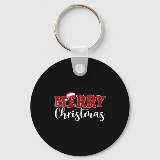 Merry Christmas Buffalo Plaid Red Santa Hat Xmas P Sleutelhanger (Voorkant)