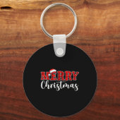 Merry Christmas Buffalo Plaid Red Santa Hat Xmas P Sleutelhanger (Voorkant)