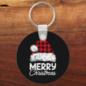Merry Christmas Buffalo Plaid Red Santa Hat Xmas P Sleutelhanger (Voorkant)