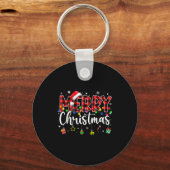 Merry Christmas Buffalo Plaid Red Santa Hat Xmas P Sleutelhanger (Voorkant)