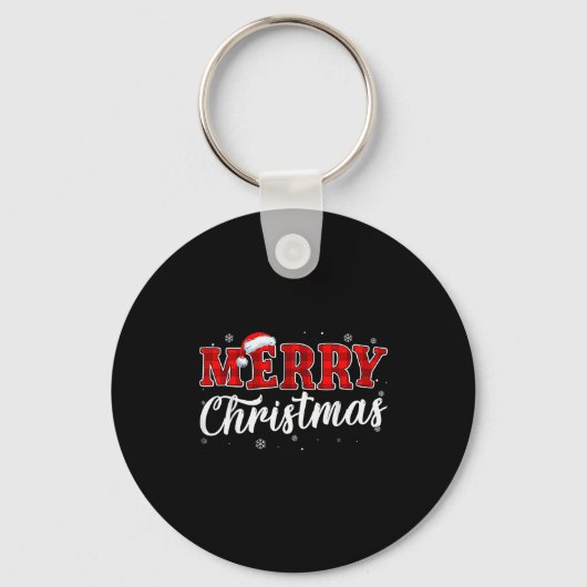 Merry Christmas Buffalo Plaid Red Santa Hat Xmas P Sleutelhanger (Voorkant)