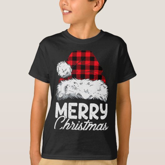 Merry Christmas Buffalo Plaid Red Santa Hat Xmas P T-shirt (Voorkant)