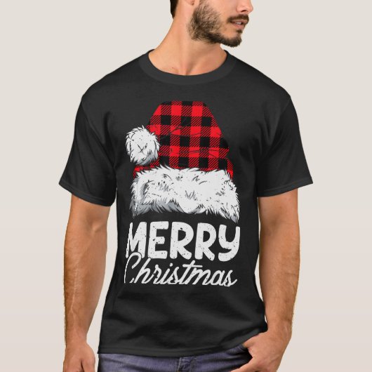 Merry Christmas Buffalo Plaid Red Santa Hat Xmas P T-shirt (Voorkant)
