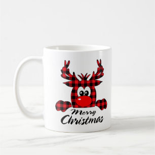 Merry Christmas Buffalo Red Plaid Reindeer Matchin Koffiemok