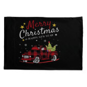 Merry Christmas Buffalo Truck Snowman Tree Red Pla Kussensloop (Achterkant)