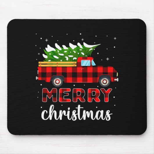 Merry Christmas Buffalo Truck Tree Red Plaid For M Muismat (Voorkant)