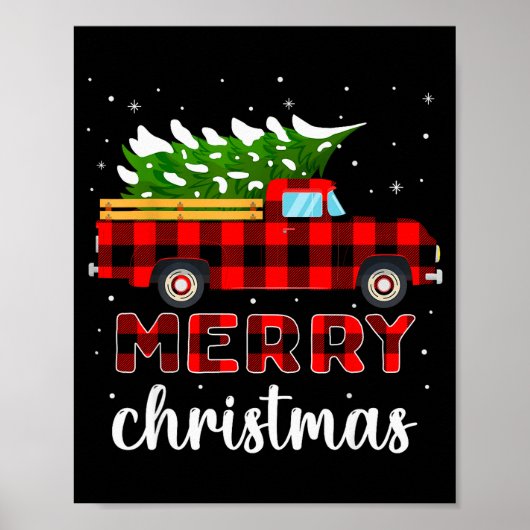 Merry Christmas Buffalo Truck Tree Red Plaid For M Poster (Voorkant)