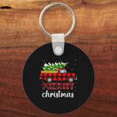 Merry Christmas Buffalo Truck Tree Red Plaid For M Sleutelhanger (Voorkant)
