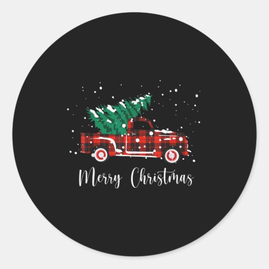 Merry Christmas Buffalo Truck Tree Red Plaid Ronde Sticker (Voorkant)