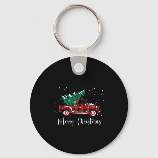 Merry Christmas Buffalo Truck Tree Red Plaid  Sleutelhanger (Voorkant)