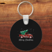 Merry Christmas Buffalo Truck Tree Red Plaid  Sleutelhanger (Voorkant)