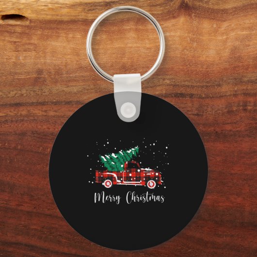 Merry Christmas Buffalo Truck Tree Red Plaid  Sleutelhanger (Voorkant)