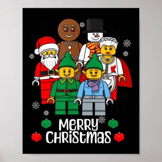 Merry Christmas Building Bricks Santa Elf Snowman  Poster (Voorkant)
