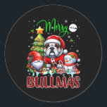 Merry Christmas Bulldog Schattige Santa Bulldog Gn Ronde Sticker<br><div class="desc">Vrolijke kerst Bulldog Schattige Santa Bulldog Gnome Snowman</div>