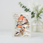 Merry Christmas Bullfinches snowy pine tree CC1059 Feestdagenkaart (Staand voorkant)
