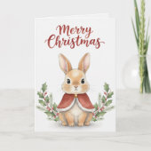 Merry Christmas Bunny Card Cute Rabbit in Red Cape Kaart (Voorkant)