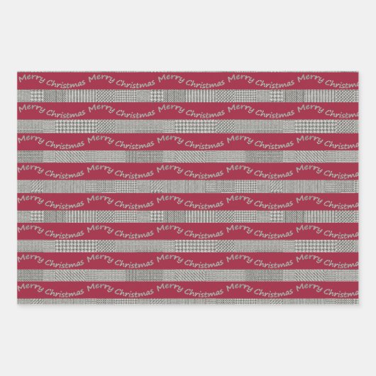 Merry Christmas Burgundy Houndstooth Pattern Inpakpapier Vel (Voorkant 2)