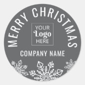 Merry Christmas Business Logo Bedrijfsnaam Grijs Ronde Sticker (Voorkant)
