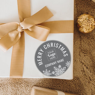 Merry Christmas Business Logo Bedrijfsnaam Grijs Ronde Sticker
