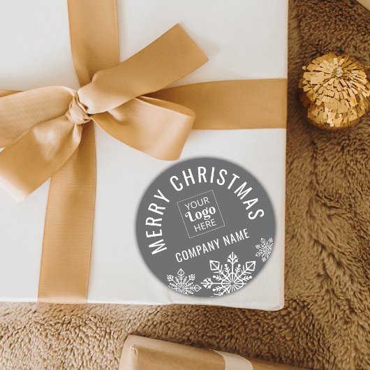 Merry Christmas Business Logo Bedrijfsnaam Grijs Ronde Sticker
