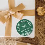 Merry Christmas Business Logo Bedrijfsnaam Groen Ronde Sticker<br><div class="desc">Groene en witte Merry Christmas stickers gepersonaliseerd met bedrijfsnaam en logo voor professionele branding.</div>