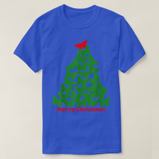 Merry Christmas Butterfly Tree   Short Sleeve  T-shirt (Design voorkant)