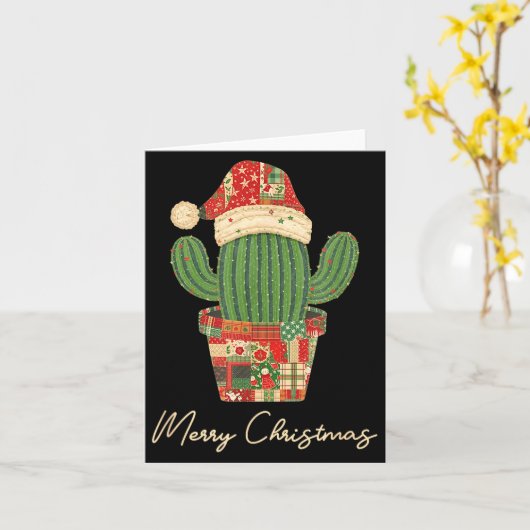 Merry Christmas Cactus Patchwork Quilt  Kaart (Gele Bloem)
