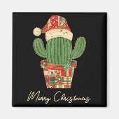 Merry Christmas Cactus Patchwork Quilt  Magneet (Voorkant)