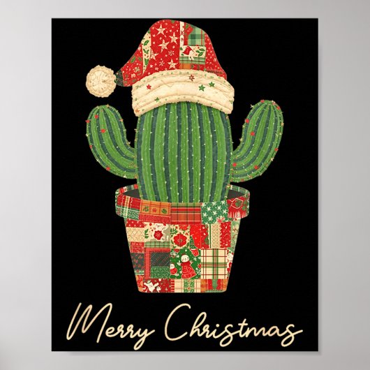 Merry Christmas Cactus Patchwork Quilt Poster (Voorkant)