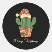 Merry Christmas Cactus Patchwork Quilt Ronde Sticker (Voorkant)