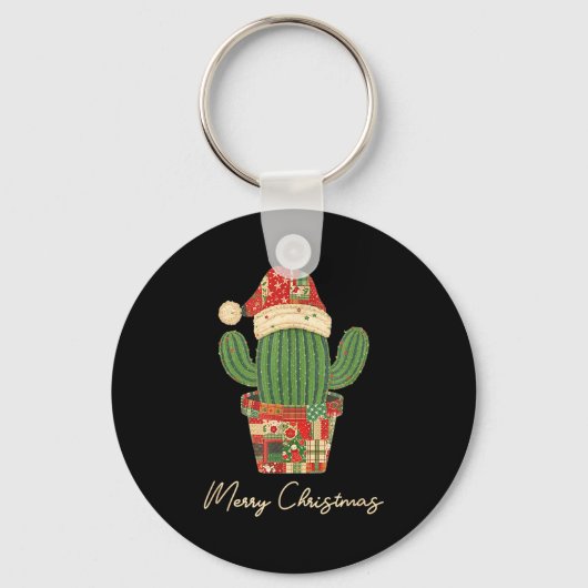 Merry Christmas Cactus Patchwork Quilt  Sleutelhanger (Voorkant)
