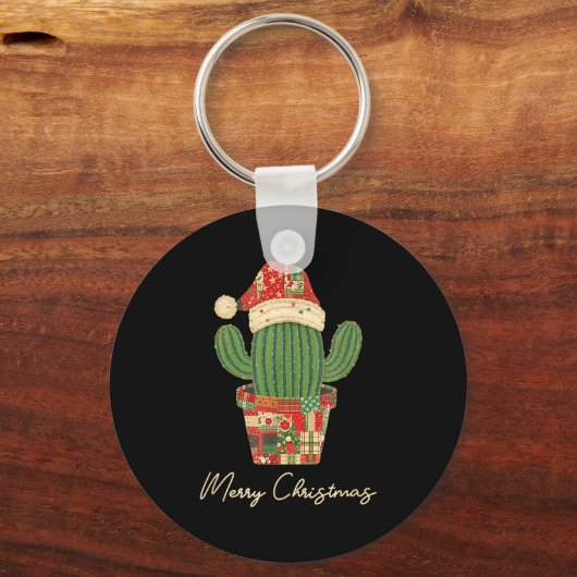 Merry Christmas Cactus Patchwork Quilt  Sleutelhanger (Voorkant)