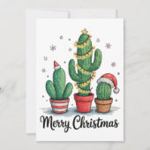 Merry Christmas Cactus Tree Festive Xmas Lights Feestdagenkaart (Voorkant)