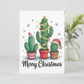 Merry Christmas Cactus Tree Festive Xmas Lights Feestdagenkaart (Staand voorkant)