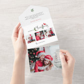 Merry Christmas Calligraphy Botanical 3 Photo All In One Uitnodiging (Afscheurbaar)