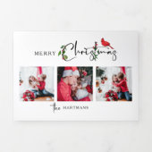Merry Christmas Calligraphy Botanical 3 Photo Drieluik Wenskaart (Cover)