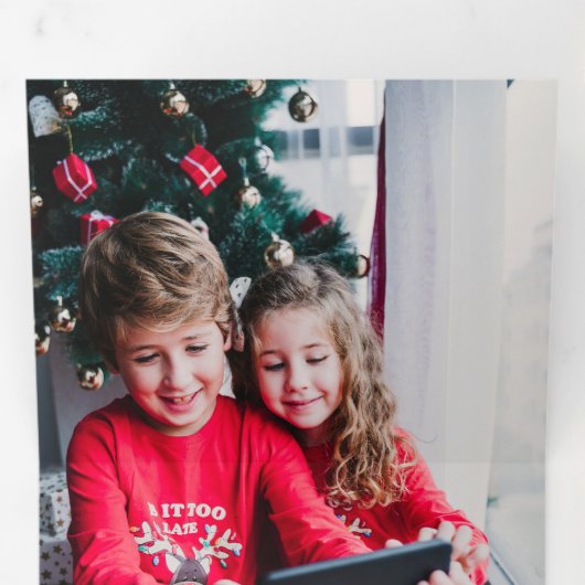 Merry Christmas Calligraphy Botanical 3 Photo Drieluik Wenskaart (Binnenzijde eerst)