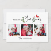 Merry Christmas Calligraphy Botanical 3 Photo Feestdagenkaart (Voorkant)