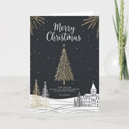 Merry Christmas Calligraphy Scrip Folded Feestdagen Kaart (Voorkant)