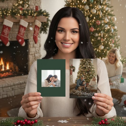 Merry Christmas Calligraphy Script Family Photo Feestdagenkaart