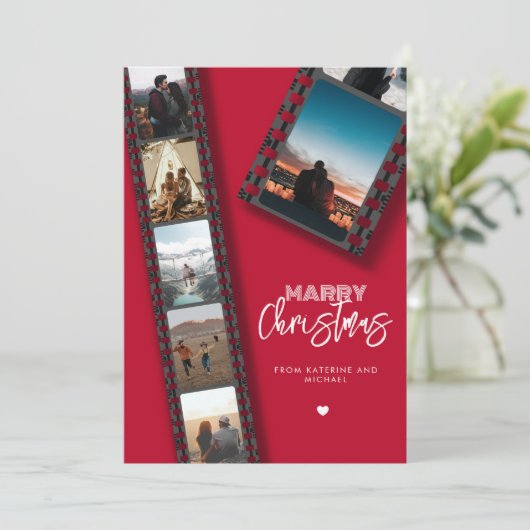 Merry Christmas Camera Roll 6 Fotocollage Feestdagenkaart (Staand voorkant)