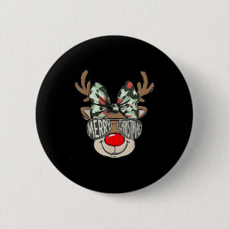 Merry Christmas Camo Reindeer Bow Girl Women Kid H Ronde Button 5,7 Cm
