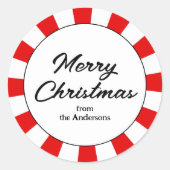 Merry Christmas Candy Cane Custom Ronde Sticker (Voorkant)