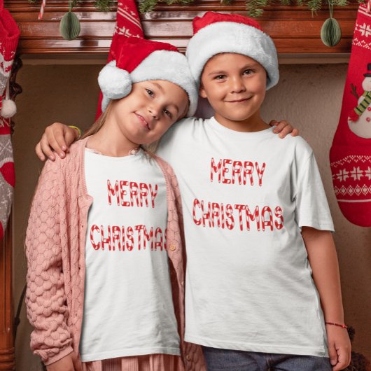 Merry Christmas Candy Cane Font Meisjes & Jongens T-shirt