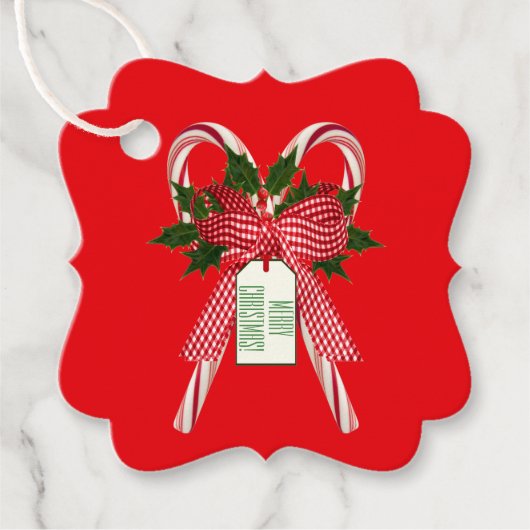 Merry Christmas Candy Cane Holly Feestdagen Gift L Bedankjes Labels (Voorkant)