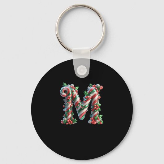 Merry Christmas Candy Cane Letter M Premium  Sleutelhanger (Voorkant)