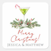 Merry Christmas Candy Cane Martini and Mistletoe Vierkante Sticker (Voorkant)