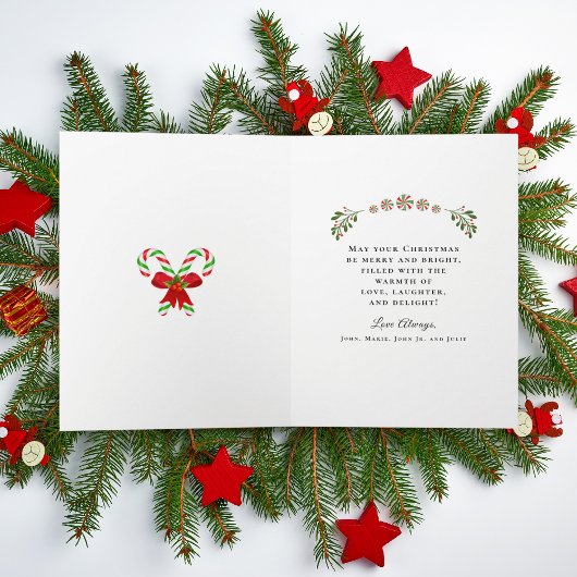 Merry Christmas Candy Cane Red Green Photo Folded Feestdagen Kaart
